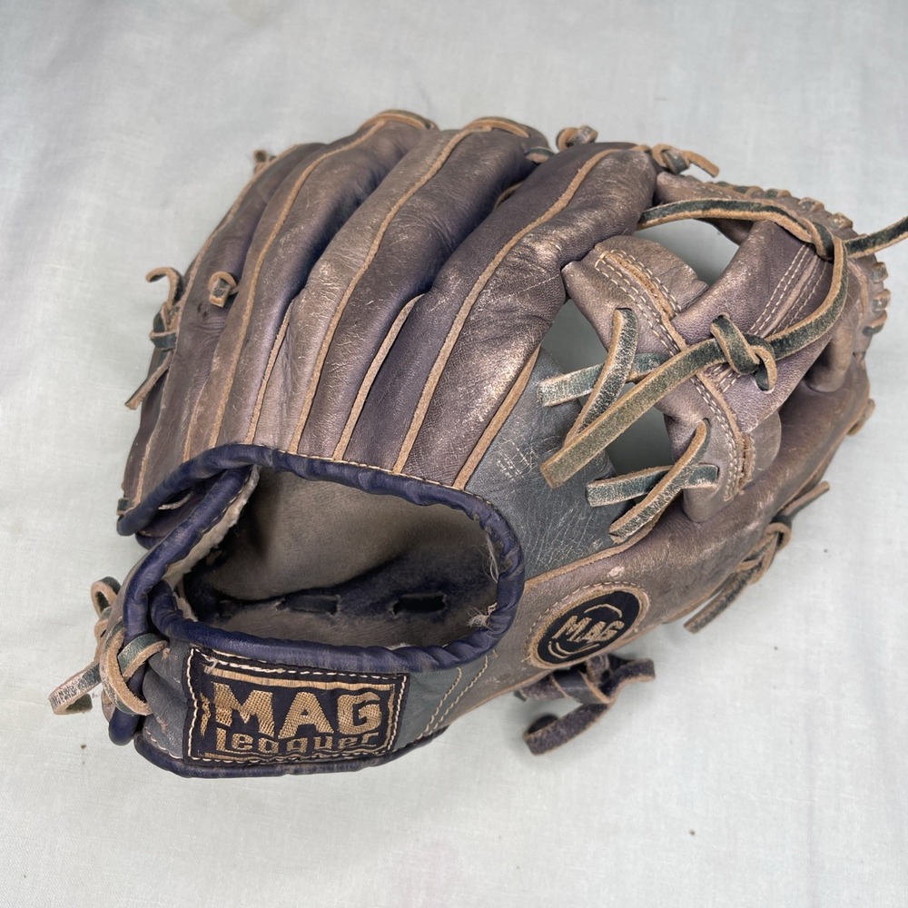 Vintage MAG Leather Baseball Glove Youth 9" RHT Brown Blue Softball